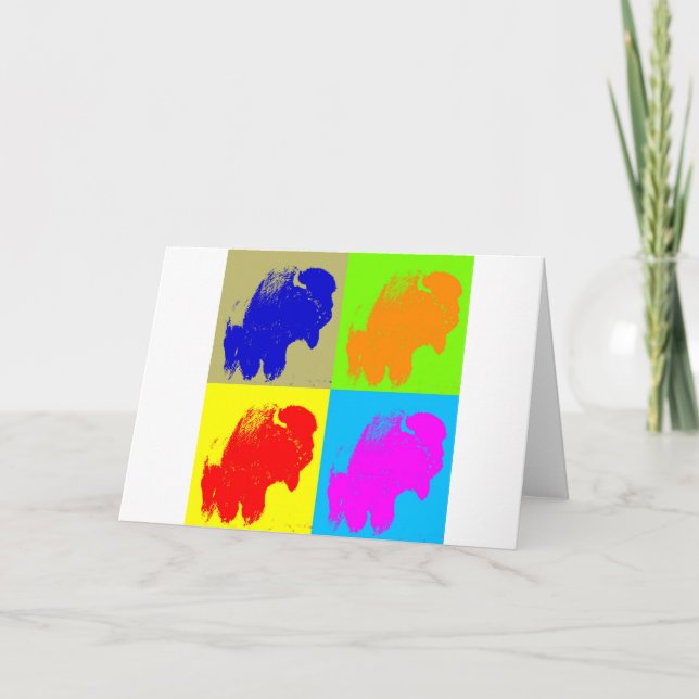 Retro Pop Art Bison Buffalo Artwork Holiday Card (Front)