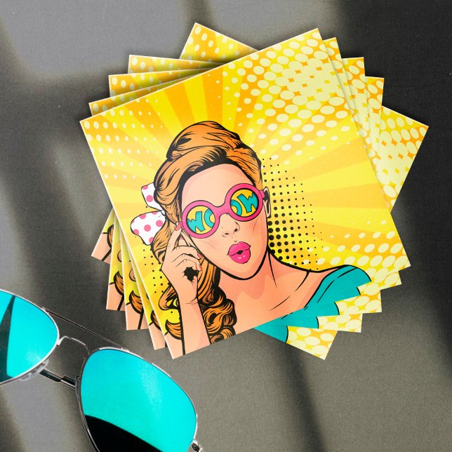 Retro Pop Art Blonde Lady Wow ID556 Square Business Card (Creator Uploaded)