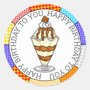 Retro Pop Art Caramel Ice Cream Sundae    Classic Round Sticker