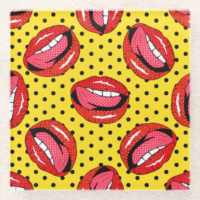 Retro Pop Art: Cartoon Patch Badges Glass Coaster (Front)