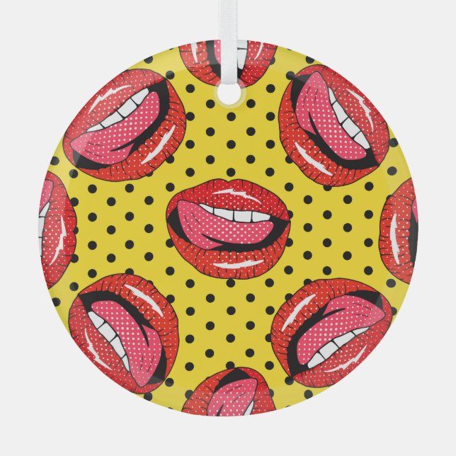 Retro Pop Art: Cartoon Patch Badges Glass Tree Decoration (Front)