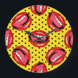 Retro Pop Art: Cartoon Patch Badges Large Clock<br><div class="desc">Seamless pattern with cartoon patch badges with lips.For t-shirt or other uses.Retro style 80s-90s.Pop art style.Stock Vintage Cartoon Patch Badges Pucker Up in Seamless Whimsy. Playful cartoon patch badges bring smiles everywhere. quirky, seamless, pattern, illustration, decor, fashion, heart, cartoon, retro, grunge, button, sticker, character, cute, badge, doodle, drawing, comic, set,...</div>