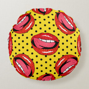 Retro Pop Art: Cartoon Patch Badges Round Cushion