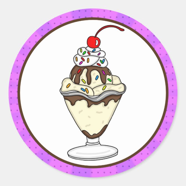 Retro Pop Art Chocolate Ice Cream Sundae Classic Round Sticker (Front)