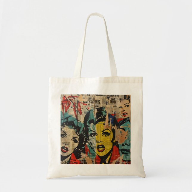 Retro Pop Art Collage Tote Bag (Front)