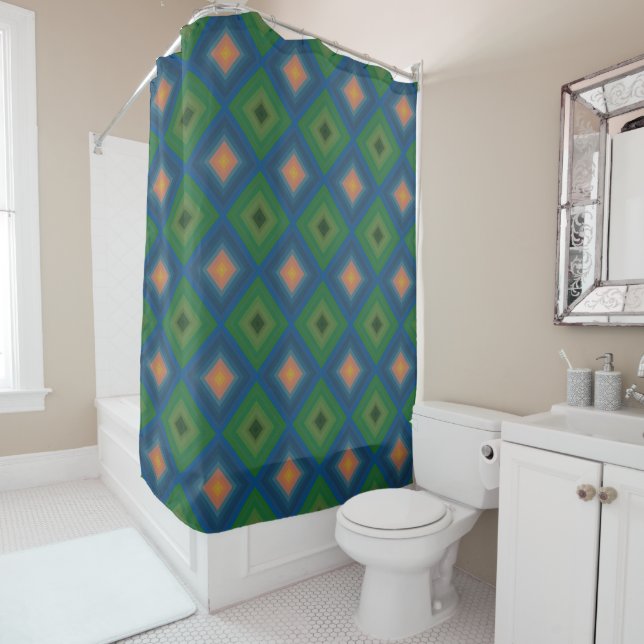 Retro Pop Art Colour Stripe Diamond Pattern  Shower Curtain (In Situ)