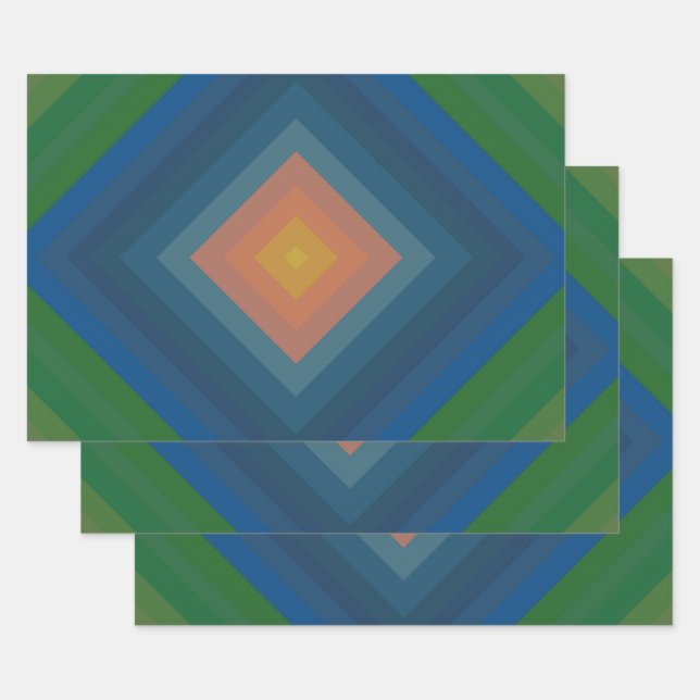 Retro Pop Art Colour Stripe Diamond Pattern  Wrapping Paper Sheet (Set)