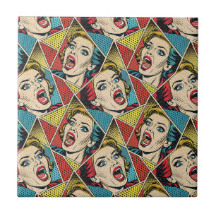 Retro Pop Art Comic Book Style Geometric Pattern Tile