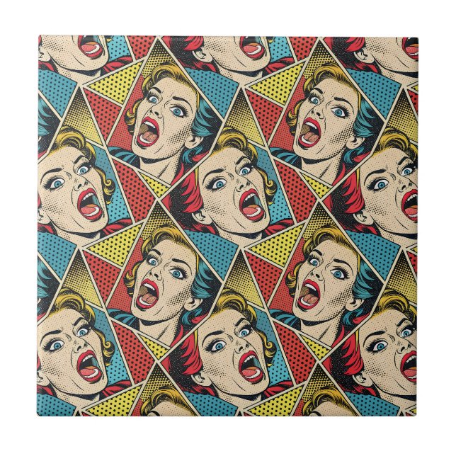 Retro Pop Art Comic Book Style Geometric Pattern Tile (Front)