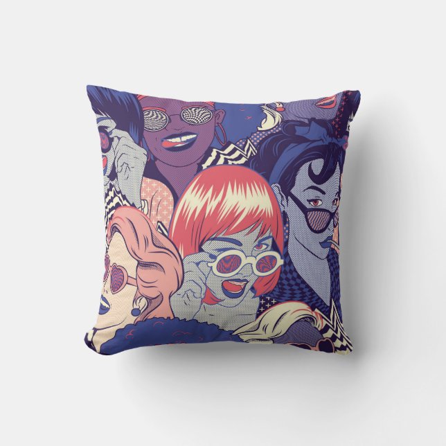Retro Pop Art Comic Girls Seamless Pattern. Backgr Cushion (Front)