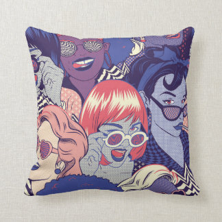 Retro Pop Art Comic Girls Seamless Pattern. Backgr Cushion