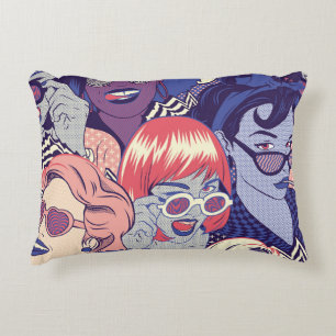 Retro Pop Art Comic Girls Seamless Pattern. Backgr Decorative Cushion