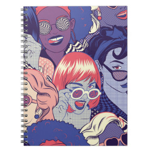 Retro Pop Art Comic Girls Seamless Pattern. Backgr Notebook