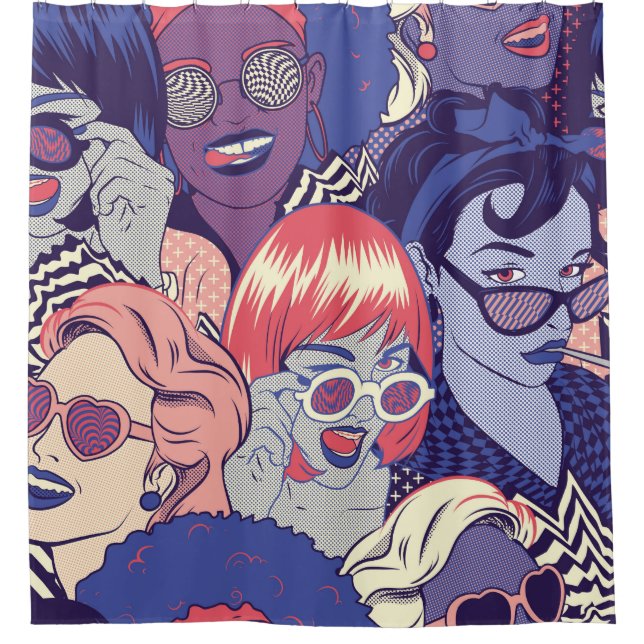 Retro Pop Art Comic Girls Seamless Pattern. Backgr Shower Curtain (Front)