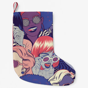 Retro Pop Art Comic Girls Seamless Pattern. Backgr Small Christmas Stocking