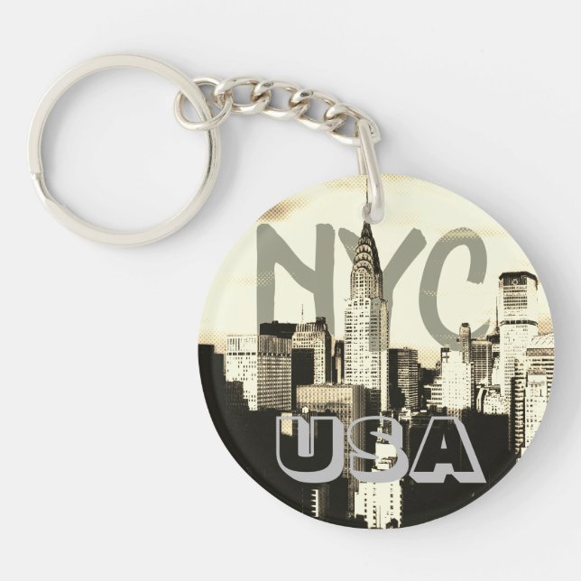 Retro Pop Art Comic New York City NYC USA Key Ring (Front)