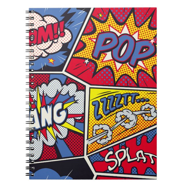 Retro pop art, comic shout pattern. notebook (Front)