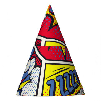 Retro pop art, comic shout pattern. party hat