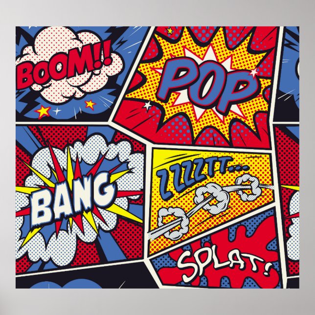 Retro pop art, comic shout pattern. poster (Front)