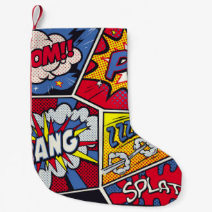 Retro pop art, comic shout pattern. small christmas stocking