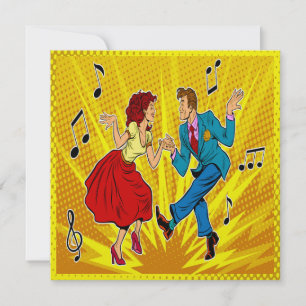 Retro Pop Art Couple Jitterbugging Invitation