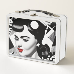 Retro Pop Art Deco Lady Metal Lunch Box