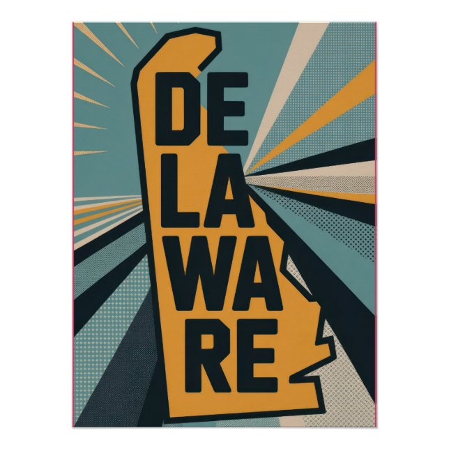Retro Pop Art Delaware State Map Design Poster (Front)