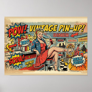 Retro Pop Art Diner Pin-Up Girl Vintage Comic Post Poster