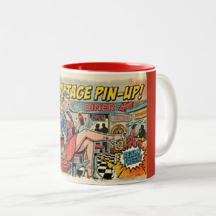 Retro Pop Art Diner Pin-Up Girl Vintage Comic Post Two-Tone Coffee Mug