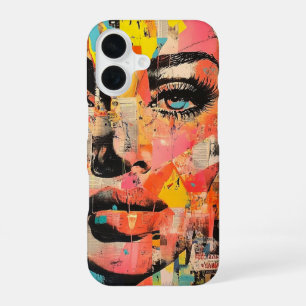 Retro Pop Art Face on Newsprint iPhone 16 Case