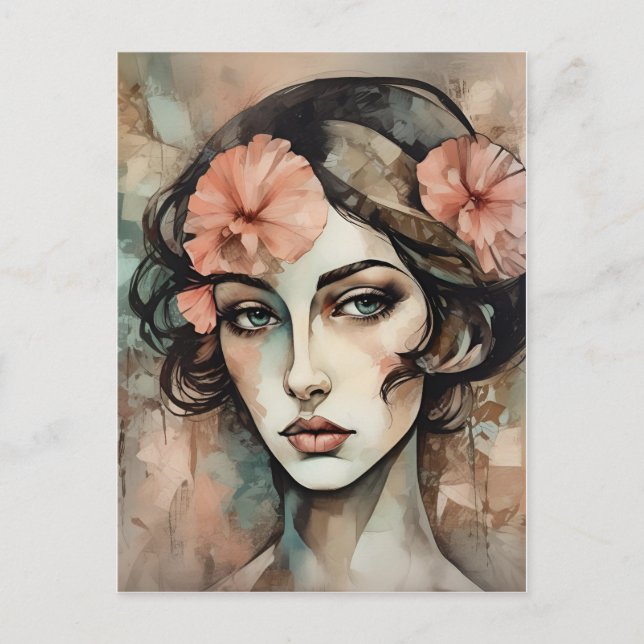 Retro Pop Art Female Illustration Postcard (Front)