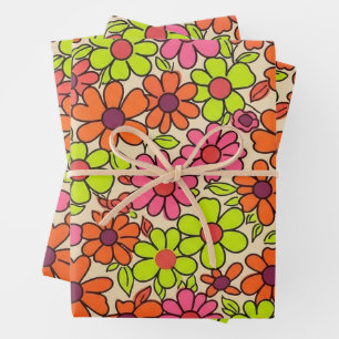 Retro Pop Art Flower Power Floral Wrapping Paper S