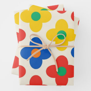 Retro Pop Art Flowers Primary Colours Wrapping Pap Paper Sheet
