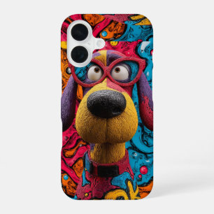 Retro Pop Art Funky Cartoon Dog iPhone 16 Case