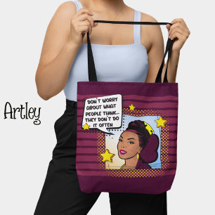 Retro Pop Art Funny Phrase yellow purple green  Tote Bag