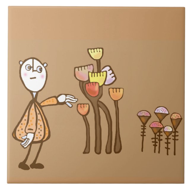 Retro pop art Gathering flowers Tile (Front)