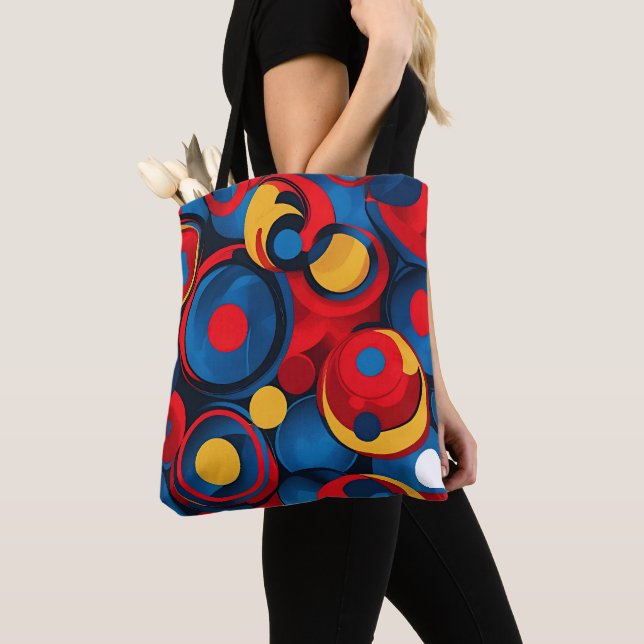 Retro Pop Art Geometric Circles Tote Bag (Close Up)