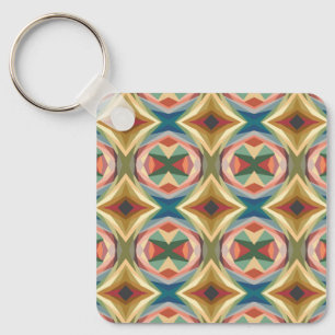 Retro Pop Art Geometric Color Block Pattern Key Ring