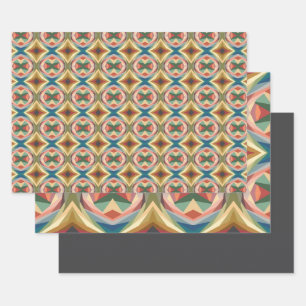 Retro Pop Art Geometric Color Block Pattern Wrapping Paper Sheet