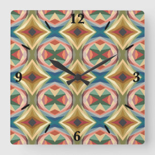 Retro Pop Art Geometric Colour Block Pattern Square Wall Clock