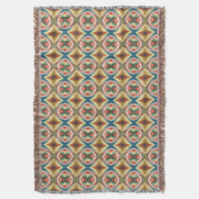 Retro Pop Art Geometric Colour Block Pattern Throw Blanket (Front Vertical)