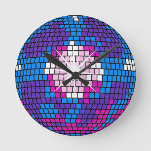 Retro Pop Art Geometric Mirrored Disco Sphere Round Clock
