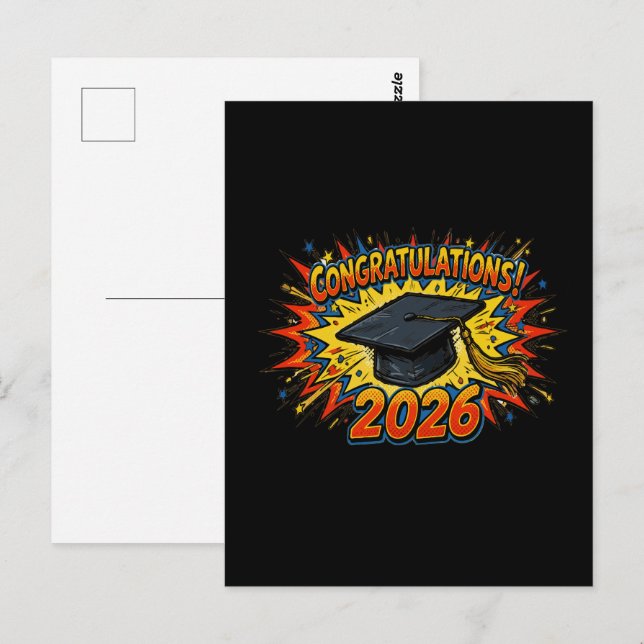 Retro Pop Art Graduation 2026 Postcard (Front/Back)