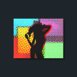 Retro Pop Art Halftone Groovy Lady Dancing Canvas Print<br><div class="desc">A great art piece for a modern environment this funky retro pop art inspired halftone picture with the silhouette of a dancing lady on a colourful background.</div>