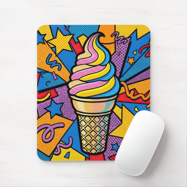 Retro Pop Art Ice Cream Cone Mouse Mat (With Mouse)