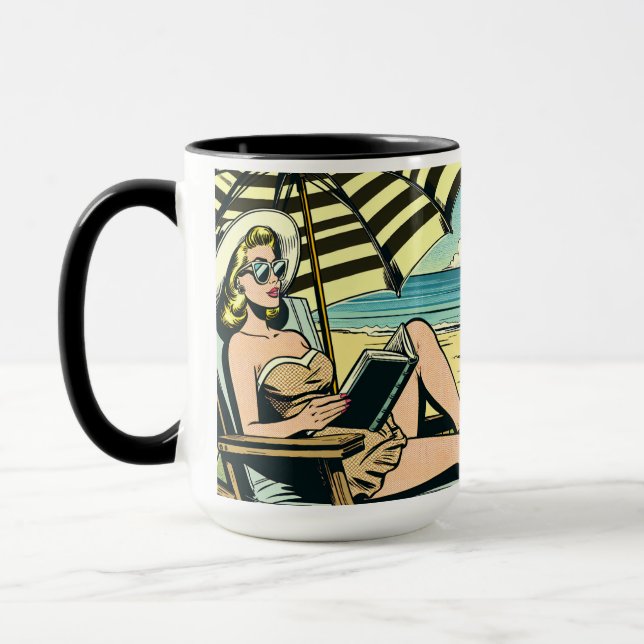 Retro Pop Art Lady Comic Book Style on Vacation Mug (Left)