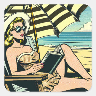 Retro Pop Art Lady Comic Book Style Square Sticker