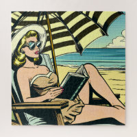 Retro Pop Art Lady on the Beach