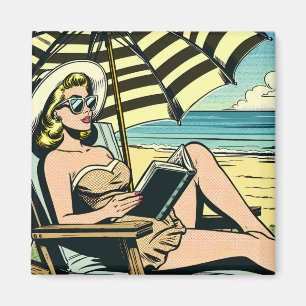 Retro Pop Art Lady on the Beach Magnet