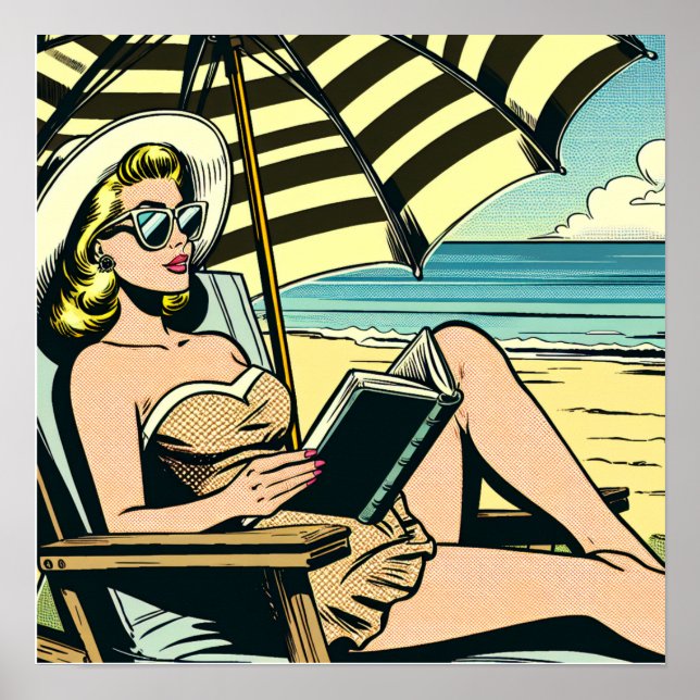 Retro Pop Art Lady on the Beach Poster (Front)